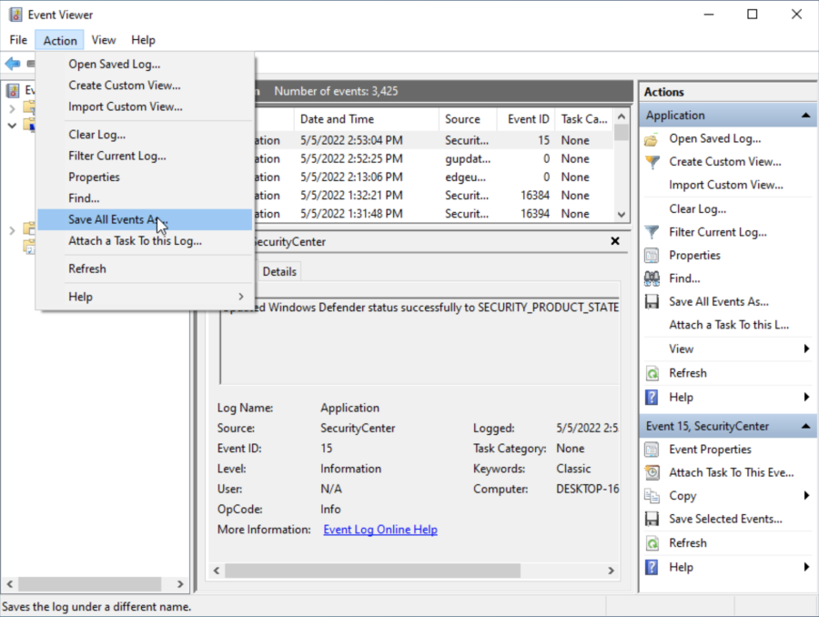 Save All Events As option